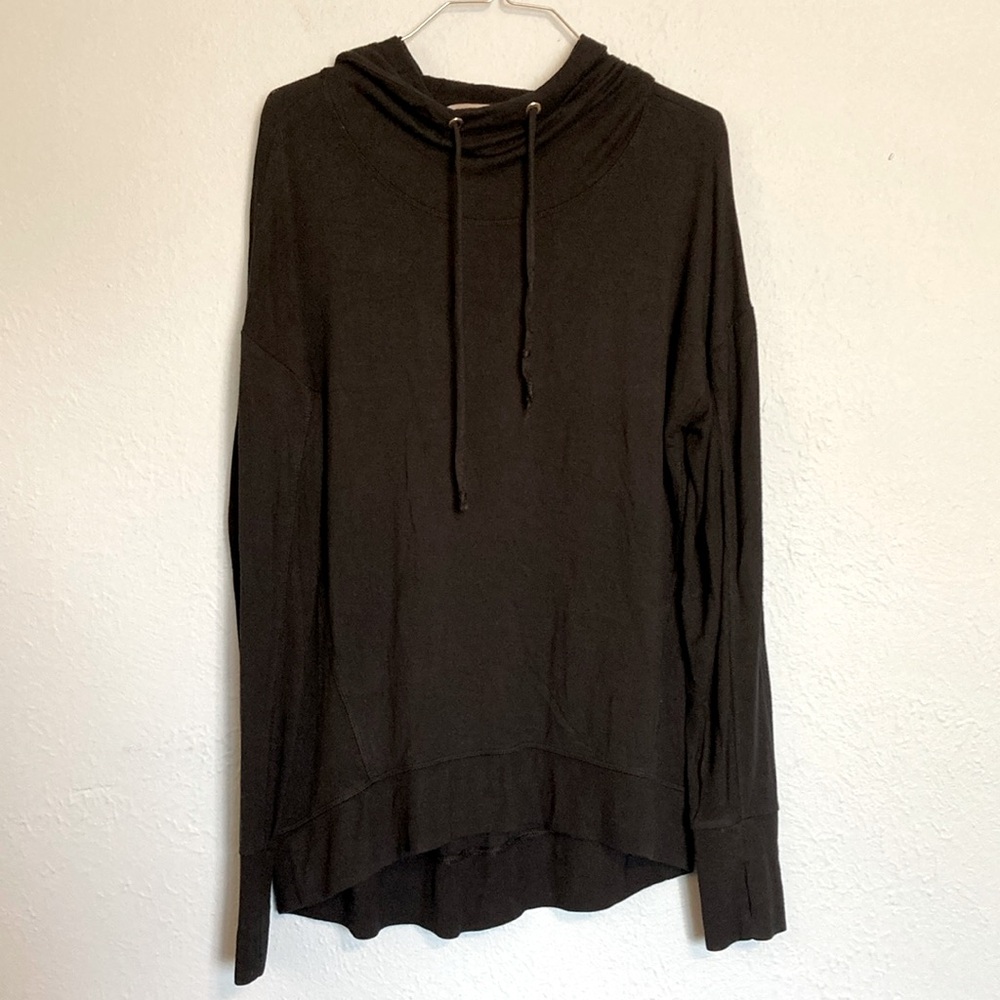 Athleta Womens Size M Black Drawstring Hoodie Hooded Sweatshirt Yoga Pullover